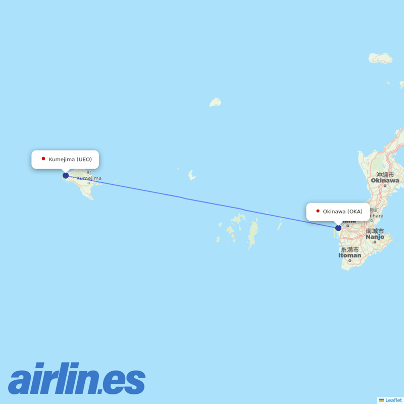 Japan Transocean Air from Kumejima destination map