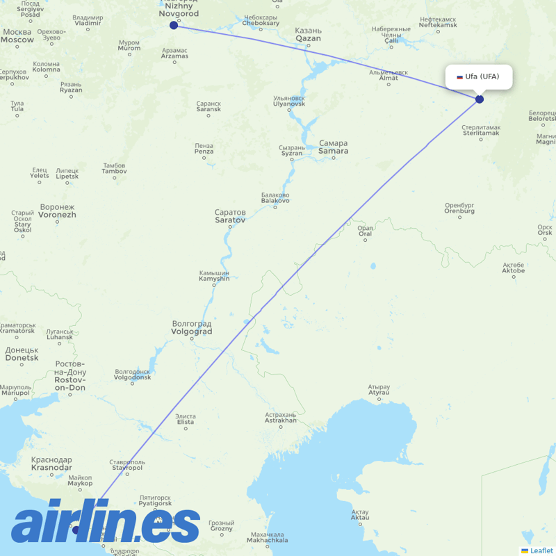 Pegas Fly from Ufa destination map