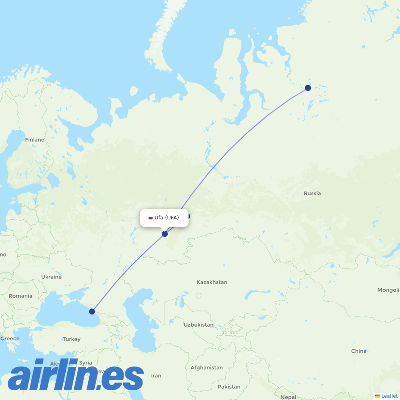 NordStar Airlines from Ufa destination map