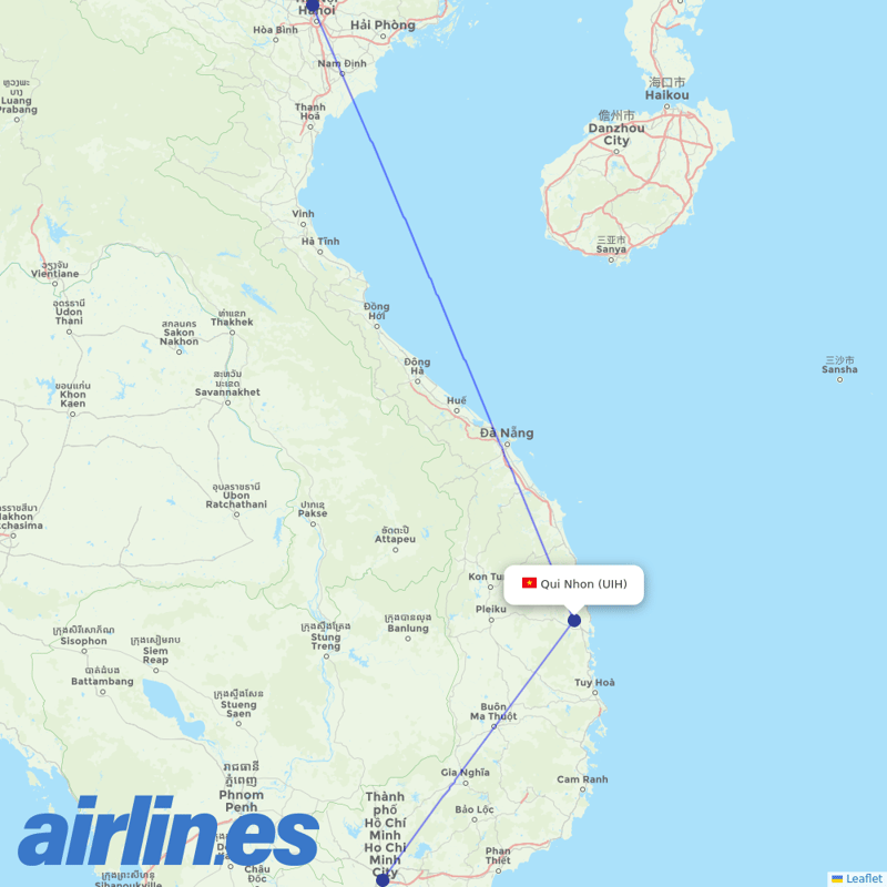 Vietnam Airlines from Qui Nhon destination map