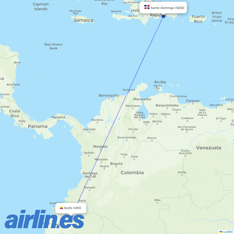 Asian Air from Mariscal Sucre International destination map