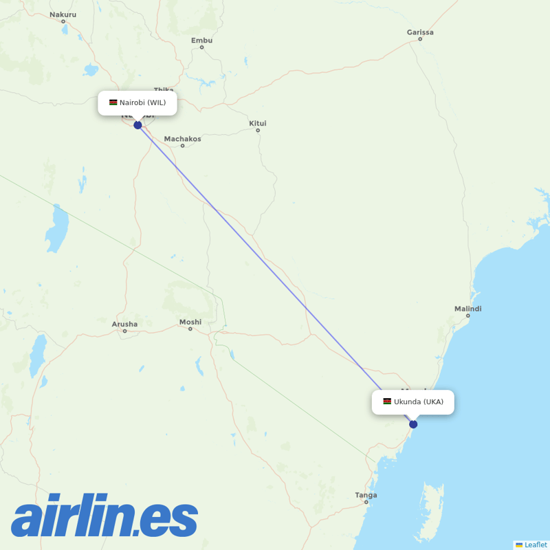 FlexFlight from Ukunda Airport destination map