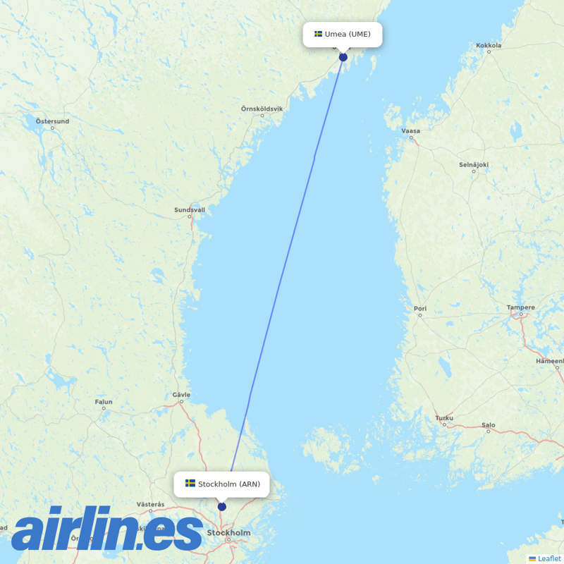 Scandinavian Airlines from Umea destination map