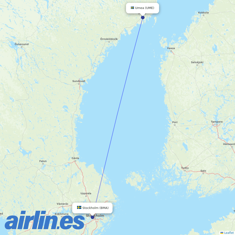 Braathens Regional Airlines from Umea destination map
