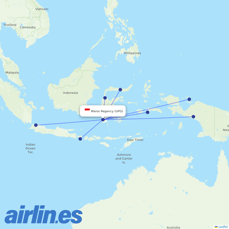 Garuda Indonesia from Ujung Pandang destination map