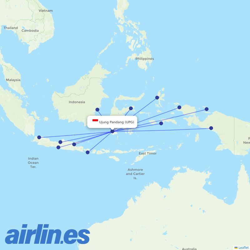 Sriwijaya Air from Ujung Pandang destination map