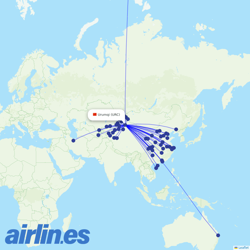 China Southern Airlines from Ürümqi Diwopu International Airport destination map