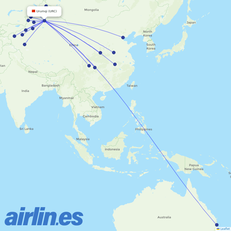 Tianjin Airlines from Ürümqi Diwopu International Airport destination map