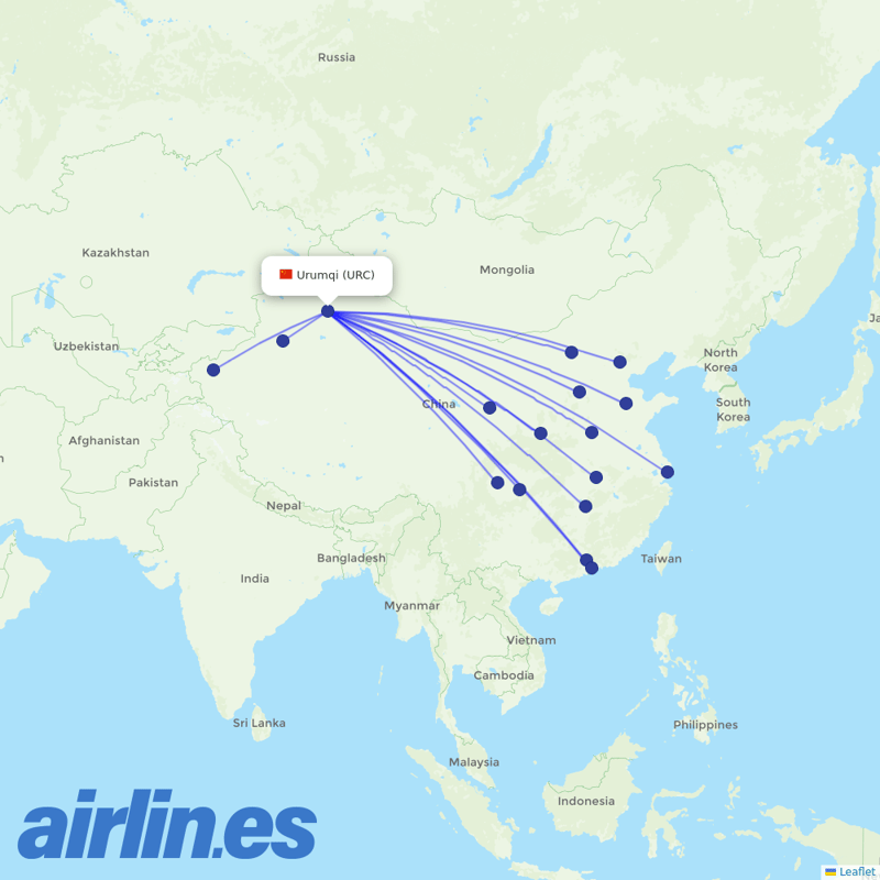 Hainan Airlines from Ürümqi Diwopu International Airport destination map
