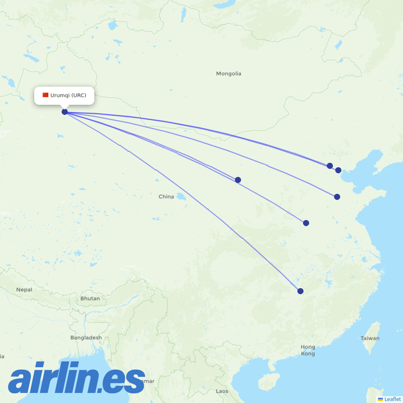 Xiamen Airlines from Ürümqi Diwopu International Airport destination map