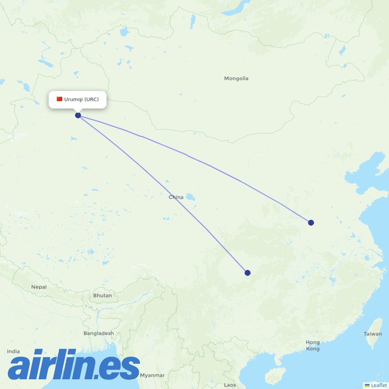 West Air (China) from Ürümqi Diwopu International Airport destination map