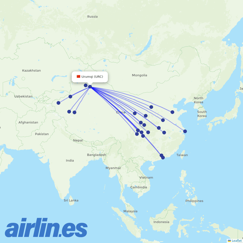 Urumqi Airlines from Ürümqi Diwopu International Airport destination map
