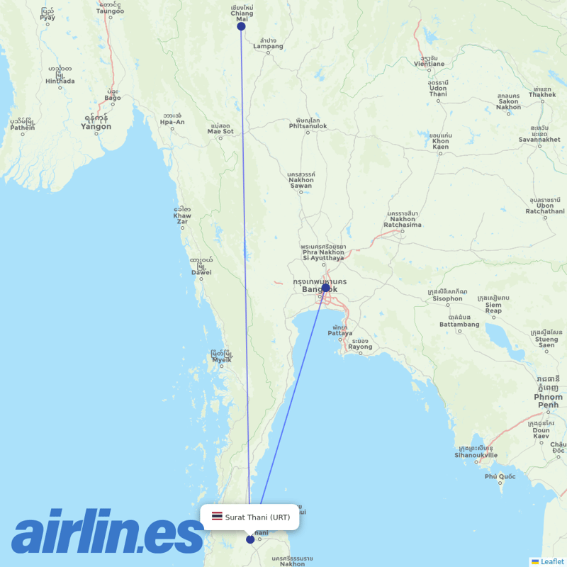 Thai AirAsia from Surat Thani destination map