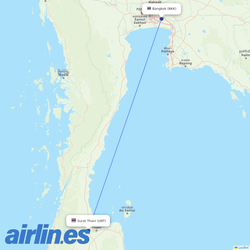 Thai Vietjet Air from Surat Thani destination map