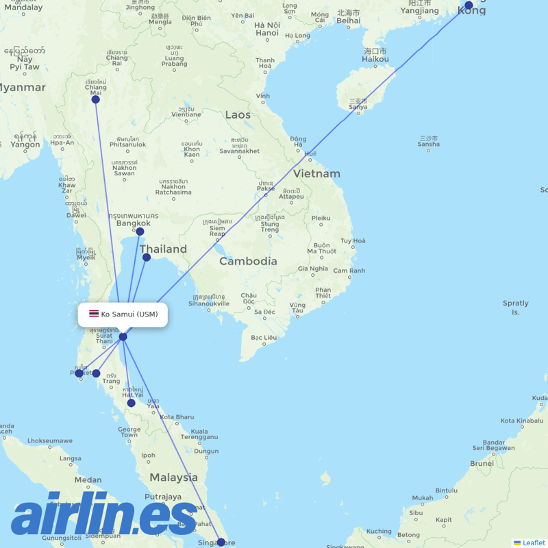 Bangkok Airways from Samui destination map