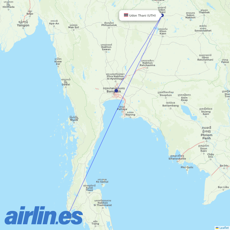 Thai AirAsia from Udon Thani destination map