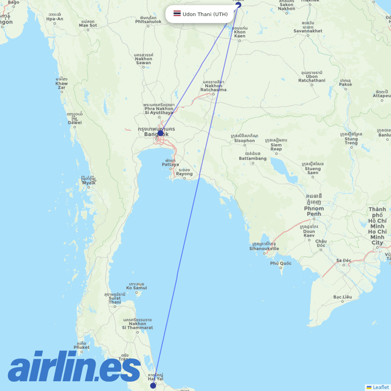 Thai Lion Air from Udon Thani destination map