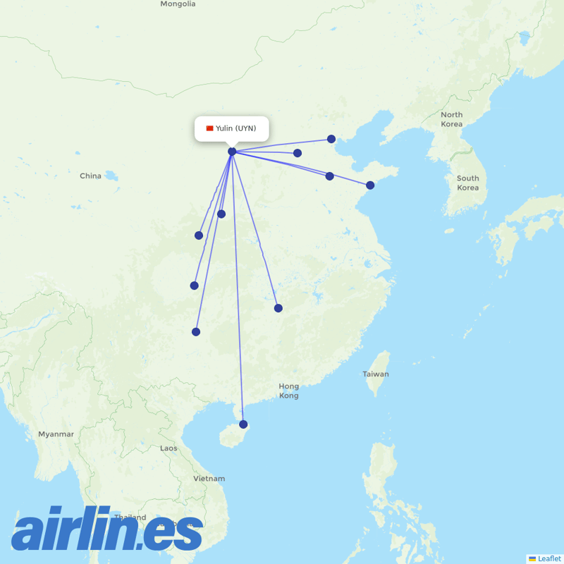 Guangxi Beibu Gulf Airlines from Yulin destination map