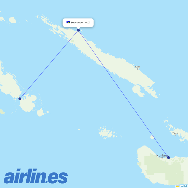 Solomon Airlines from Suavanao Airport destination map