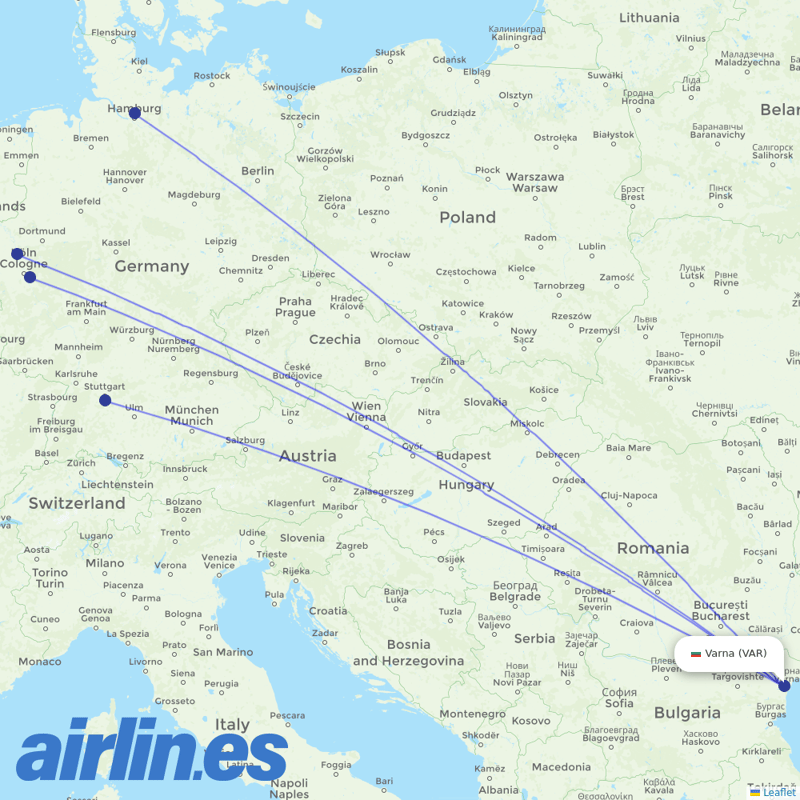 Eurowings from Varna destination map