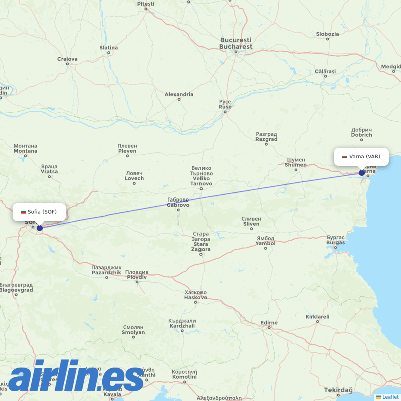 Bulgaria Air from Varna destination map