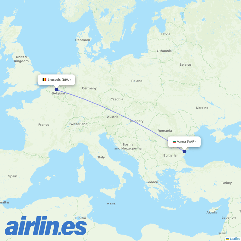 TUI Airlines Belgium from Varna destination map