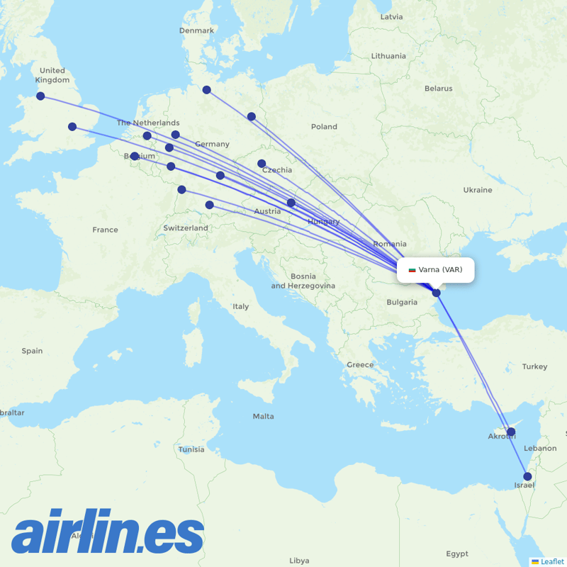 Wizz Air from Varna destination map