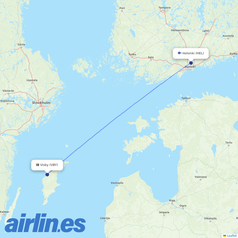 Finnair from Visby destination map