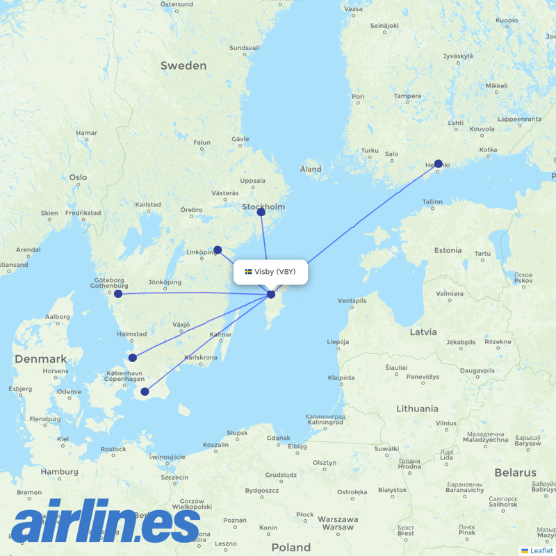 Braathens Regional Airlines from Visby destination map