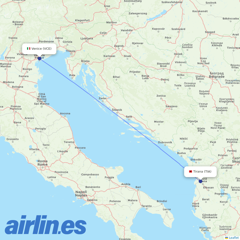 Albawings from Venice Marco Polo Airport destination map