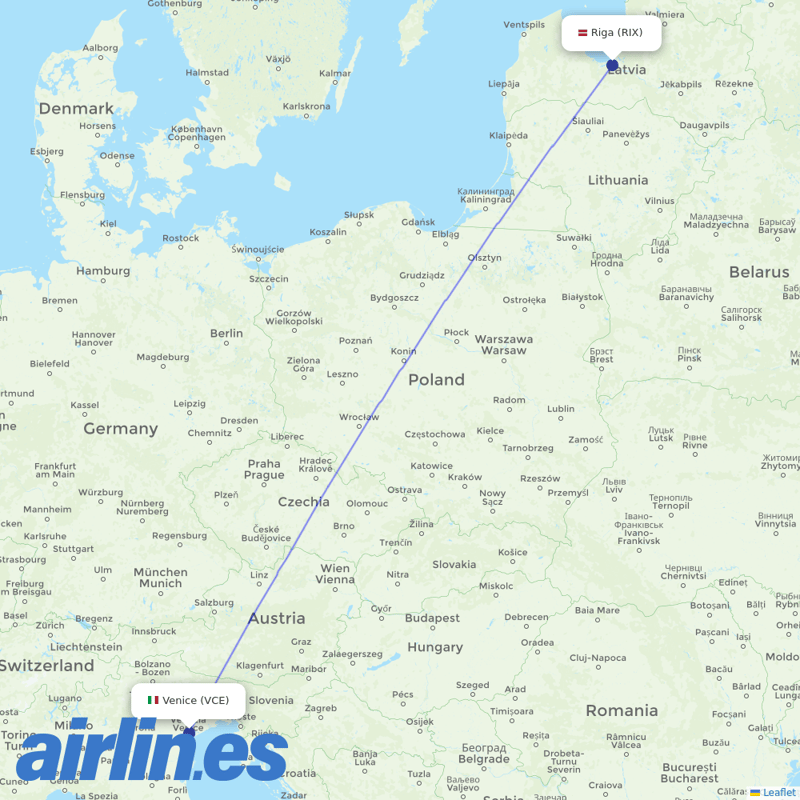 Air Baltic from Venice Marco Polo Airport destination map