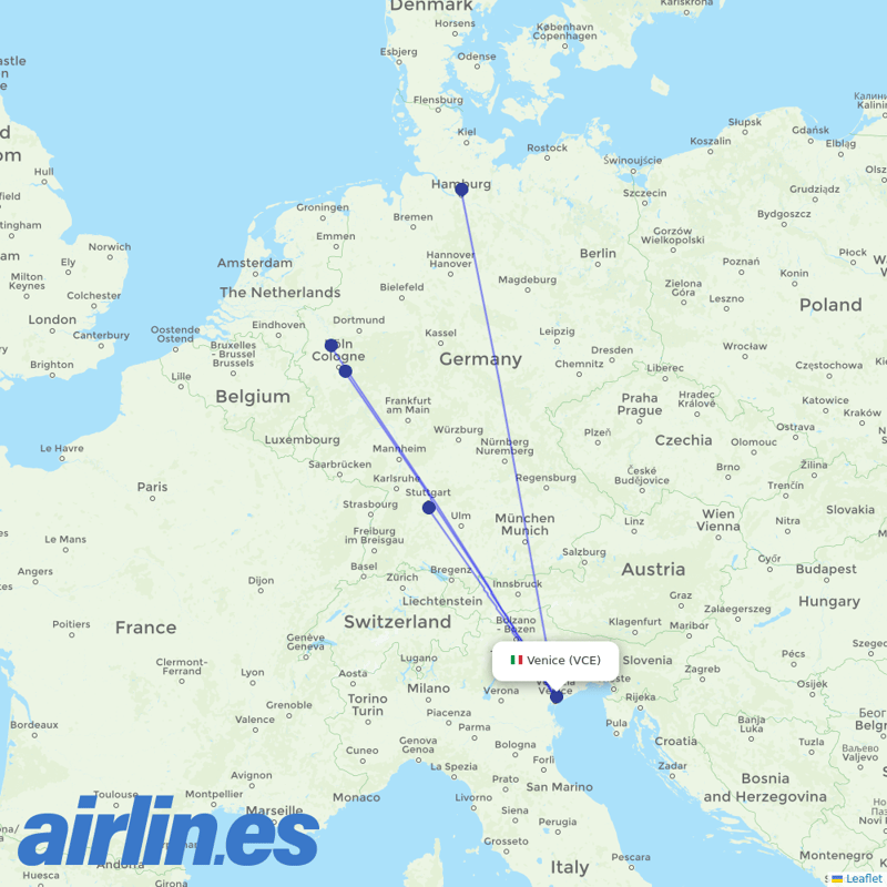 Eurowings from Venice Marco Polo Airport destination map