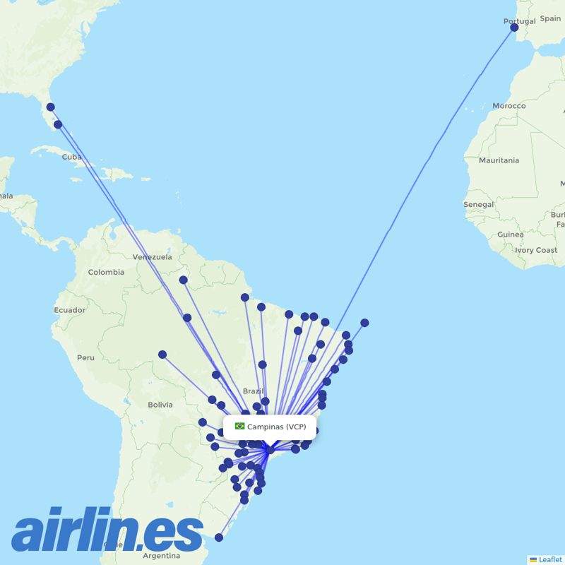 Azul from Viracopos International Airport destination map