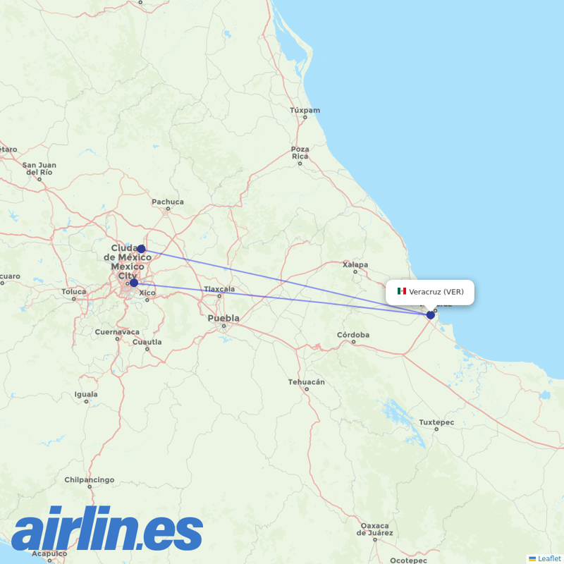 Aeromexico from Veracruz destination map