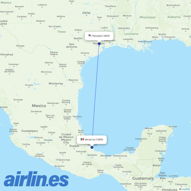 United Airlines from Veracruz destination map