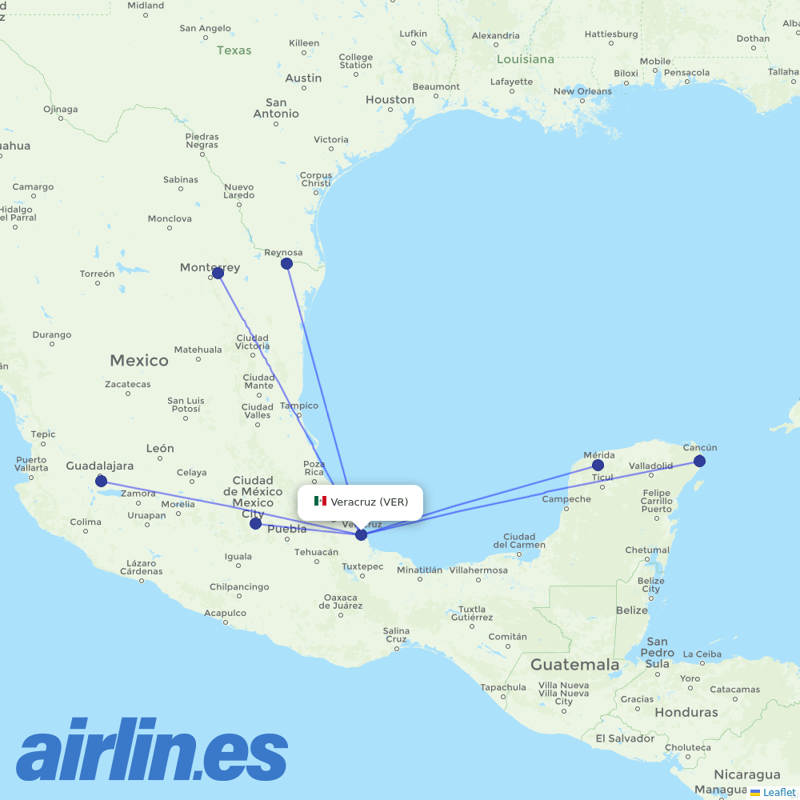 VivaAerobus from Veracruz destination map