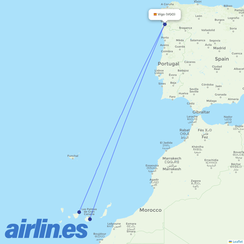 Binter Canarias from Vigo destination map