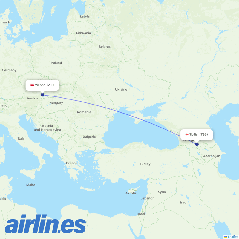 Georgian Airways from Vienna International Airport destination map