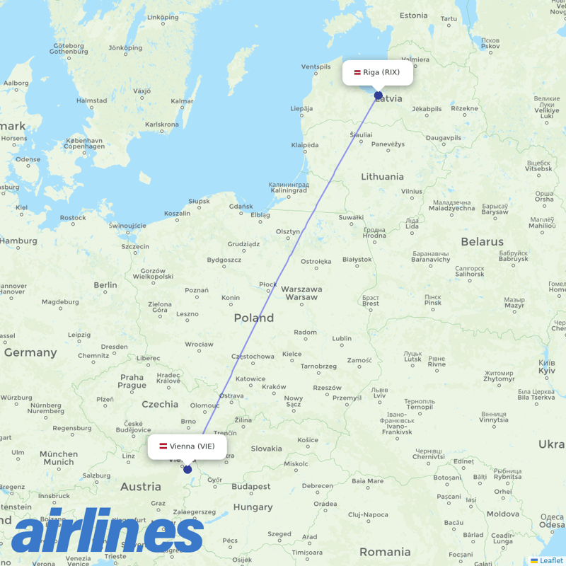 Air Baltic from Vienna International Airport destination map