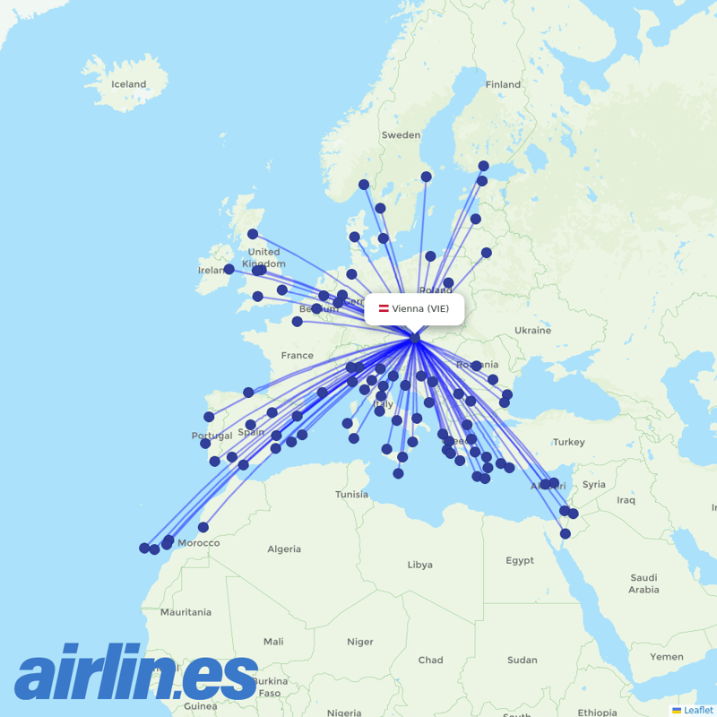 Ryanair from Vienna International Airport destination map