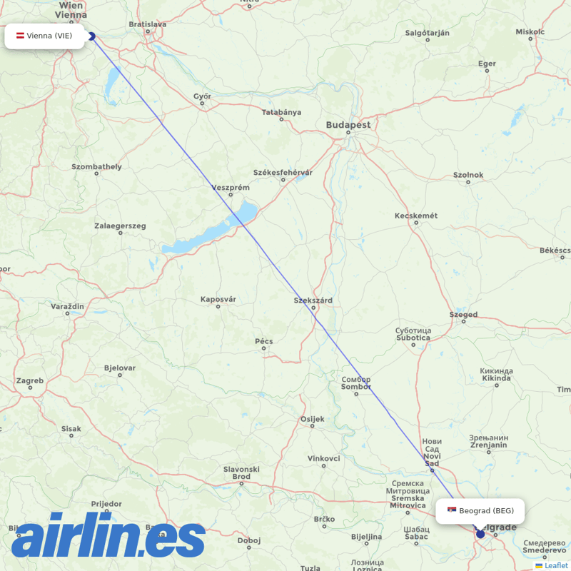 Air Serbia from Vienna International Airport destination map