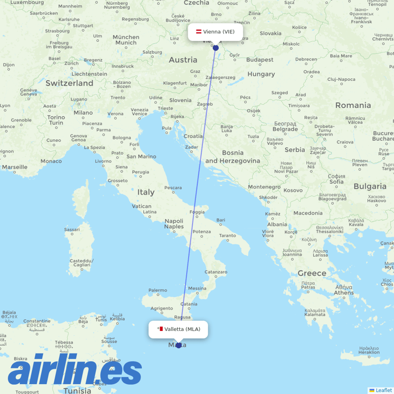 Air Malta from Vienna International Airport destination map
