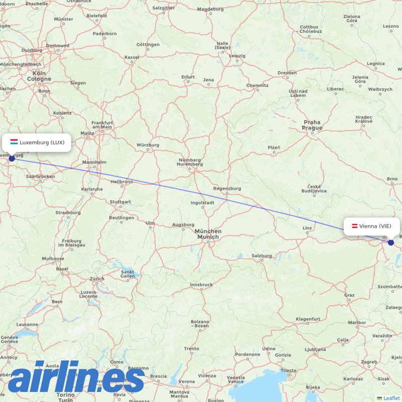 Luxair from Vienna International Airport destination map