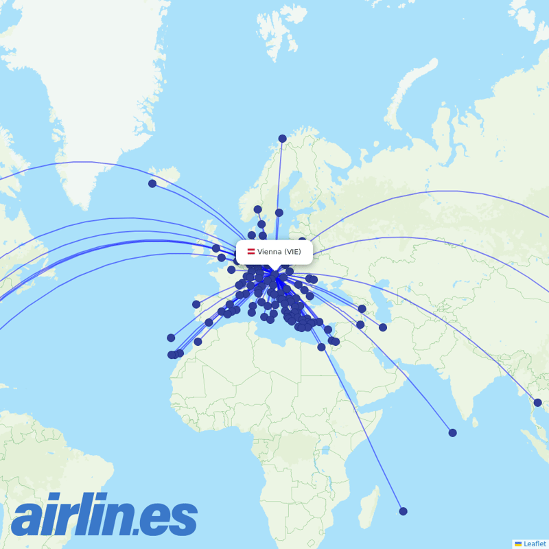 Austrian from Vienna International Airport destination map