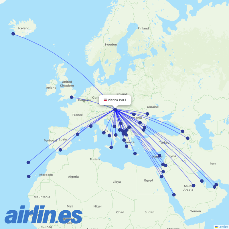Wizz Air from Vienna International Airport destination map