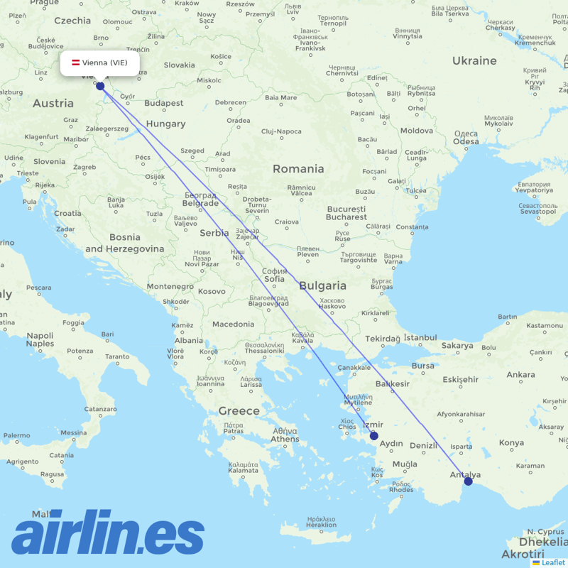 Corendon Airlines from Vienna International Airport destination map