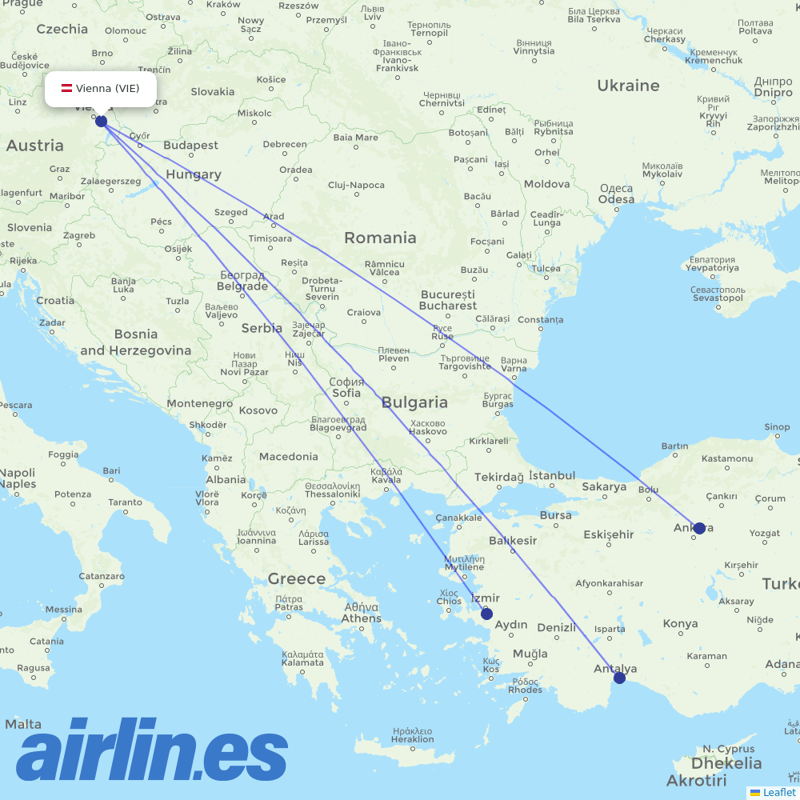 SunExpress from Vienna International Airport destination map
