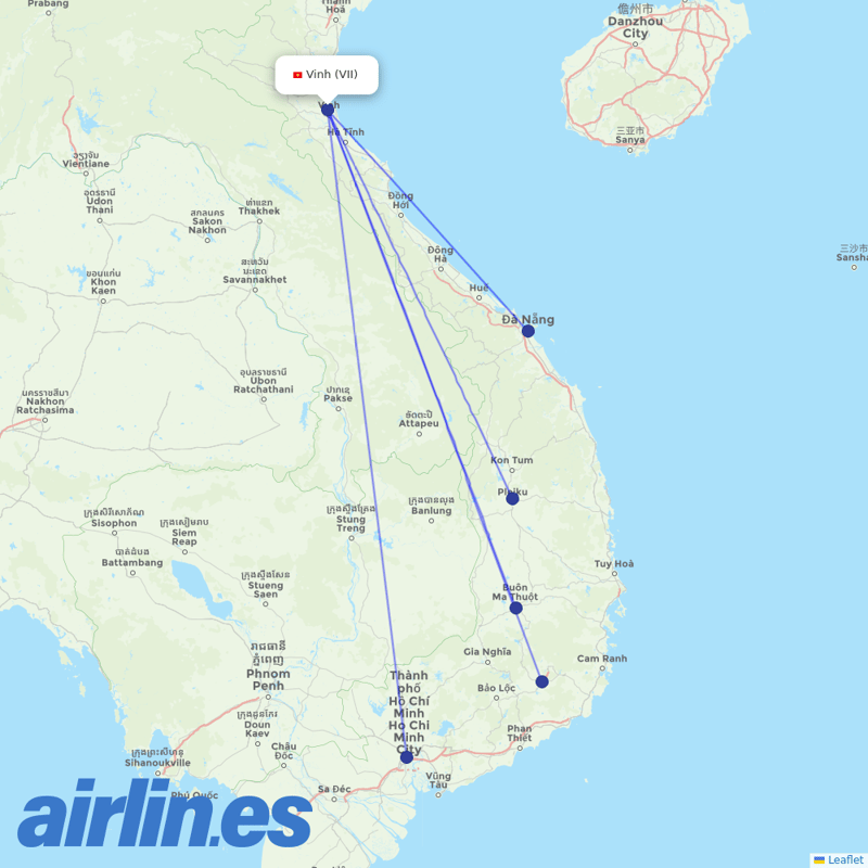 Bamboo Airways from Vinh Airport destination map