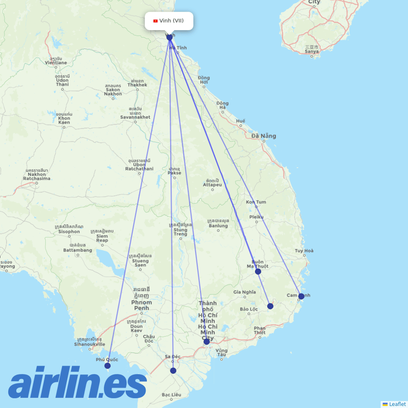 VietJet Air from Vinh Airport destination map