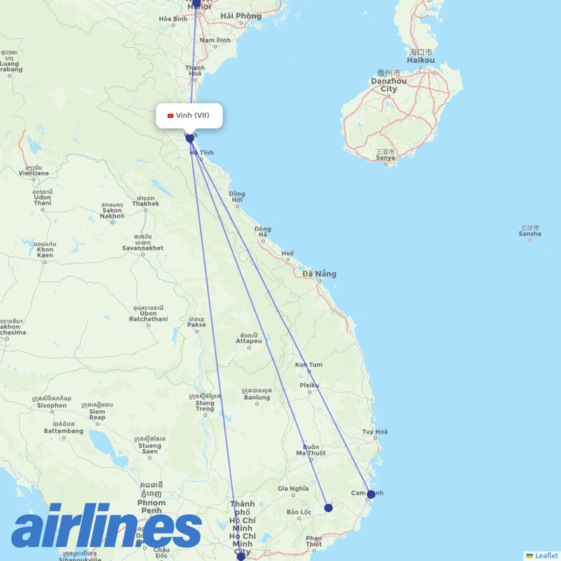 Vietnam Airlines from Vinh Airport destination map